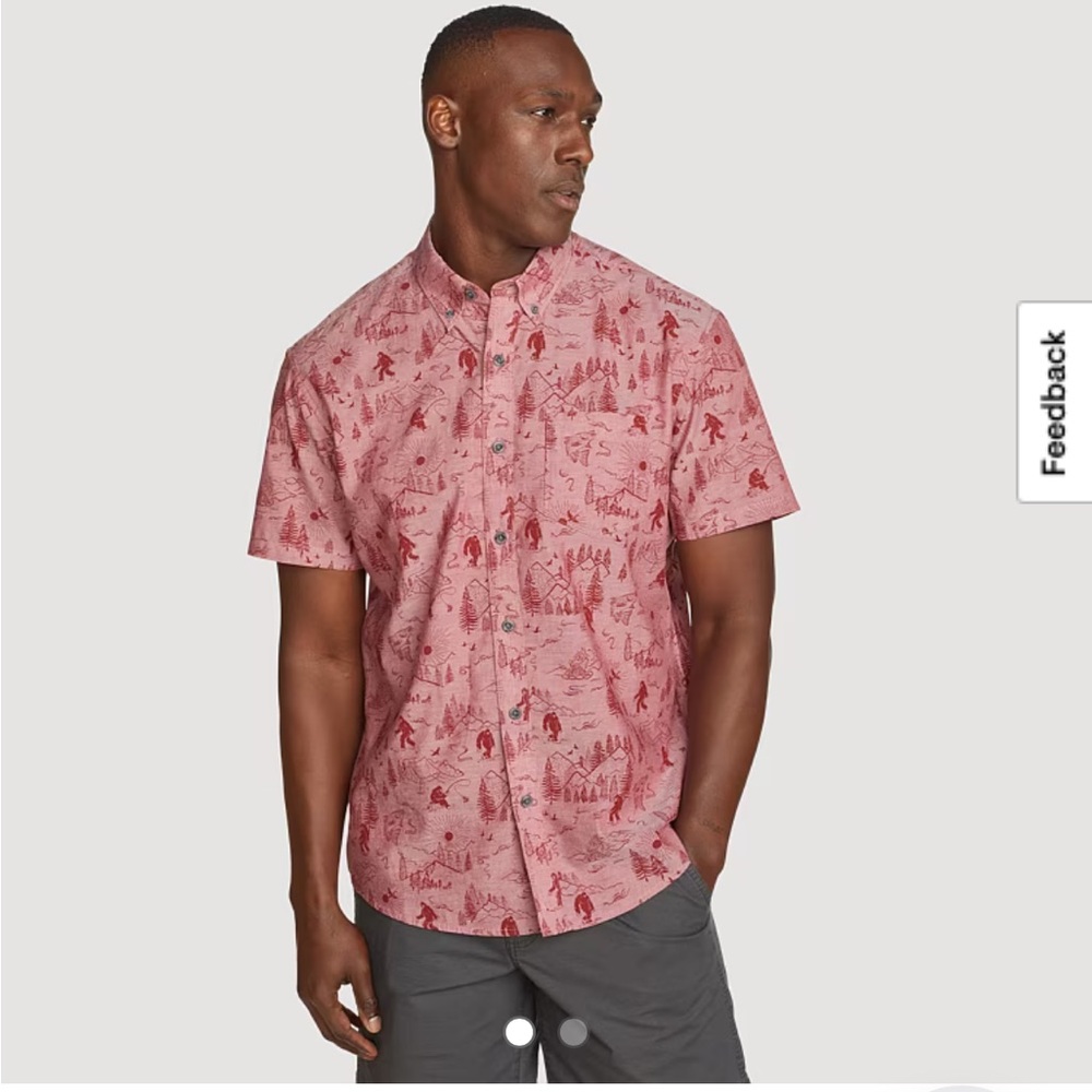 Men's Red Patterned Short Sleeve Shirt